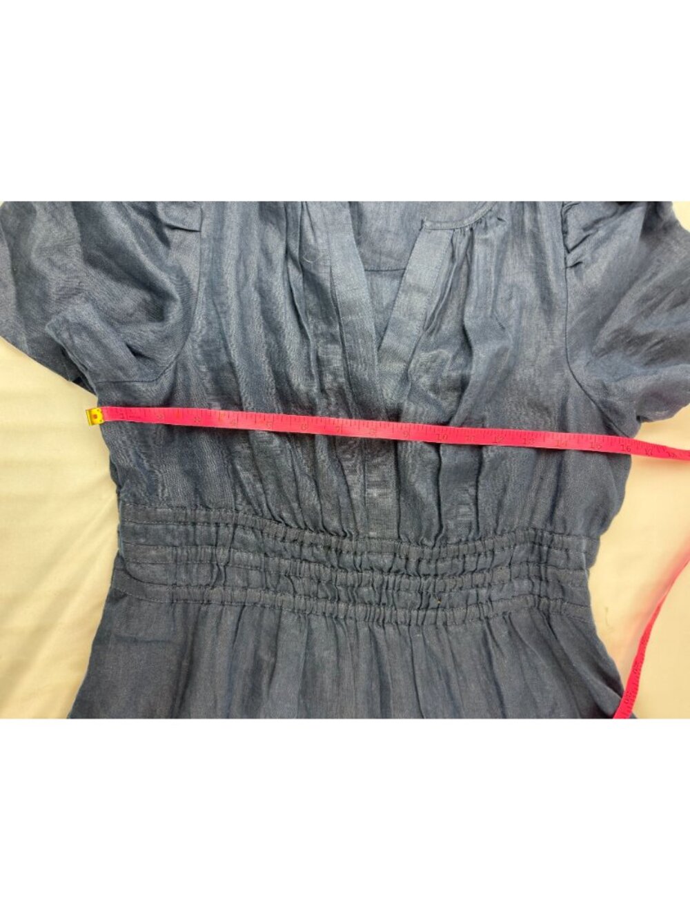 Quince 100% European Linen Tiered Maxi Dress Navy Blue Puff Sleeve Sz S Altered - Picture 6 of 6